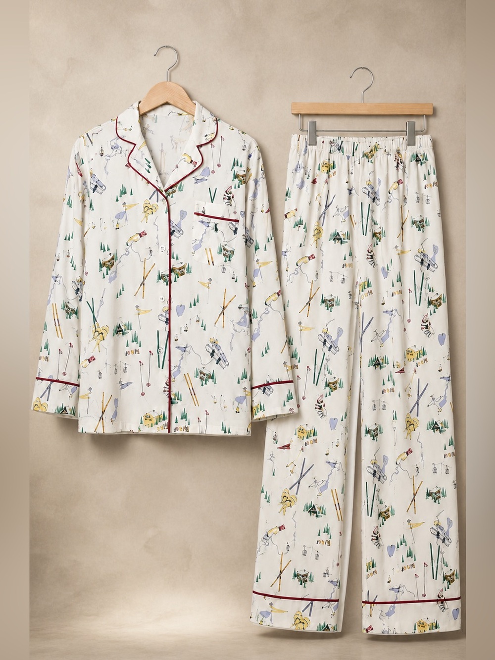 Polo Ralph Lauren Women's Multicol Ski-Motif Flannel Long-Sleeve Pajama Set NWT
